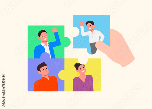 Business team welcoming new colleague. Onboarding new employee, warm welcome to new member, introduce new hire to colleagues, team collaboration,.orientation concept, introduce fresh staff to team.