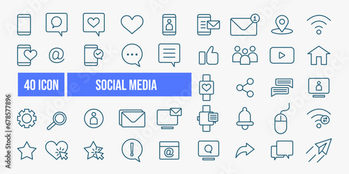 Social media line icons collection. Big UI icon set in a flat design. Thin outline icons pack. Vector illustration