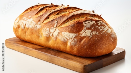 Fresh loaf of bread with a crisp golden crust on a white background. AI generate