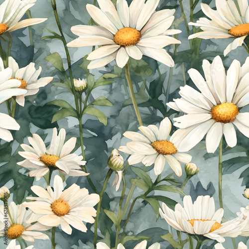 seamless abstract watercolour daisy flowers texture pattern