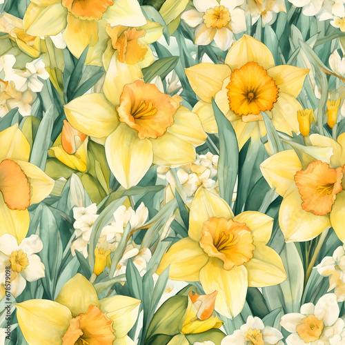 seamless abstract watercolour daffodil flowers texture pattern
