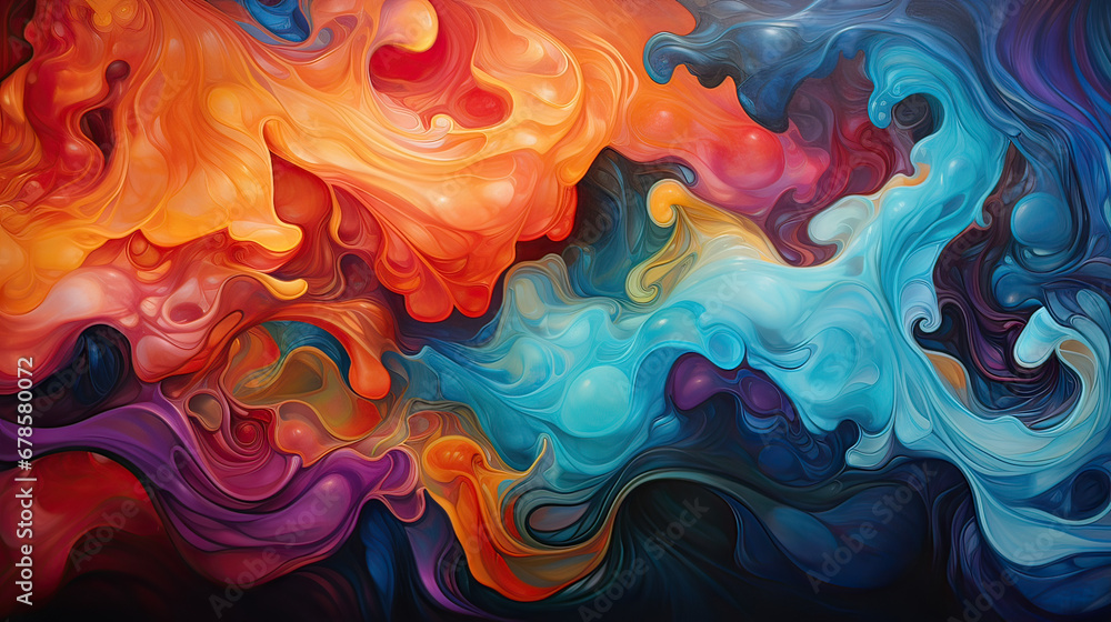 Fluid dynamics of swirling vortices in a sea of vibrant paints AI generative