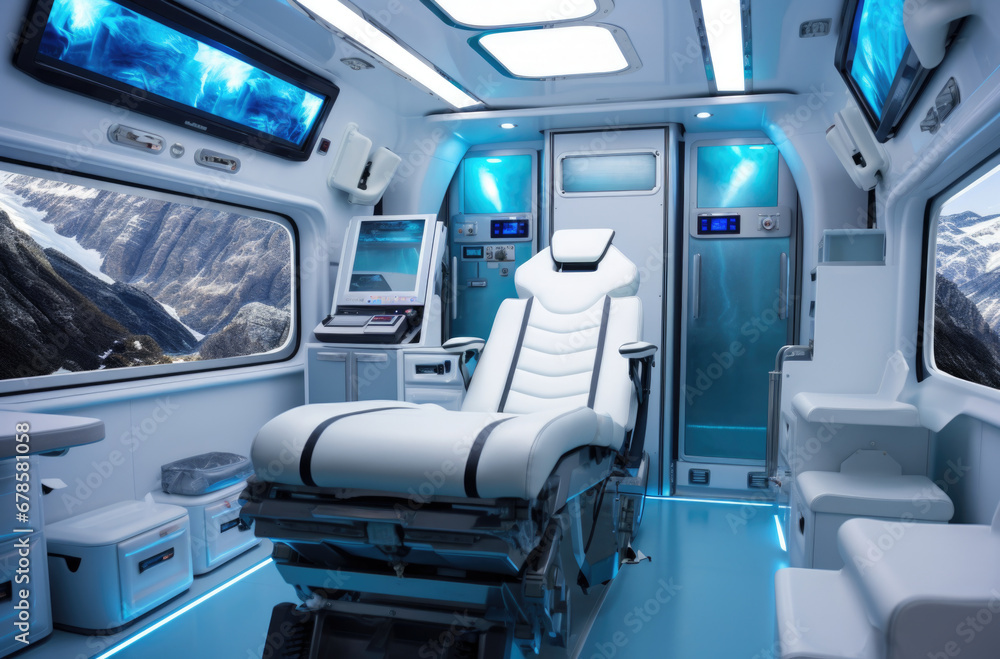 Interior of an ambulance with the necessary equipment for patient care. Interior of an ambulance with the necessary equipment for patient care.