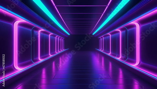 Abstract Art: Futuristic Corridor with Neon Lights