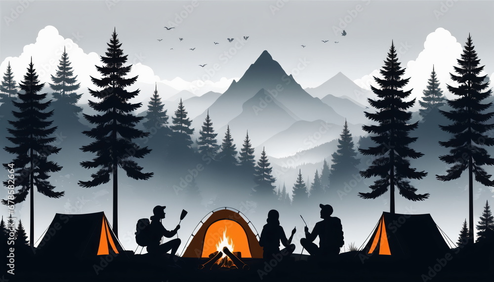 Adventure Awaits: Iconic Camping Landscape Illustration