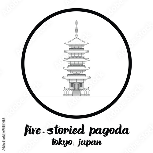 Circle Icon line Five-Storied Pagoda Sensoji Temple Asakusa.vector illustration