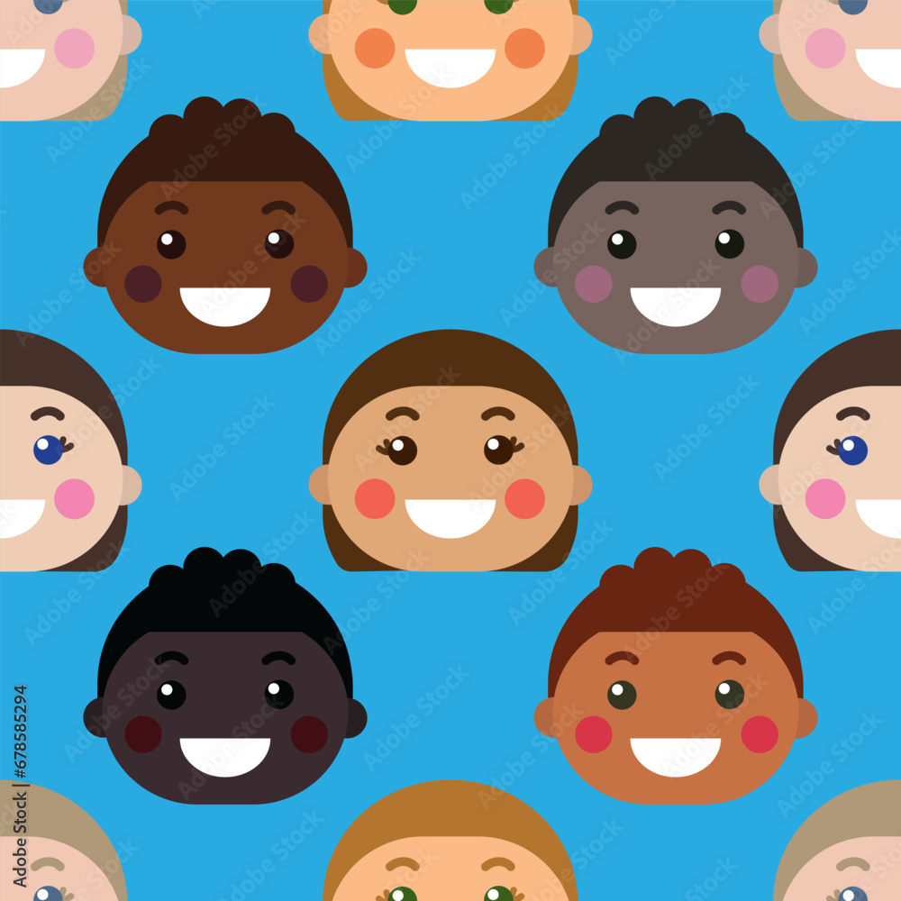Vector seamless pattern with happy smiling children's faces. Illustration in flat style Vector seamless pattern with happy smiling children's faces. Illustration in flat style