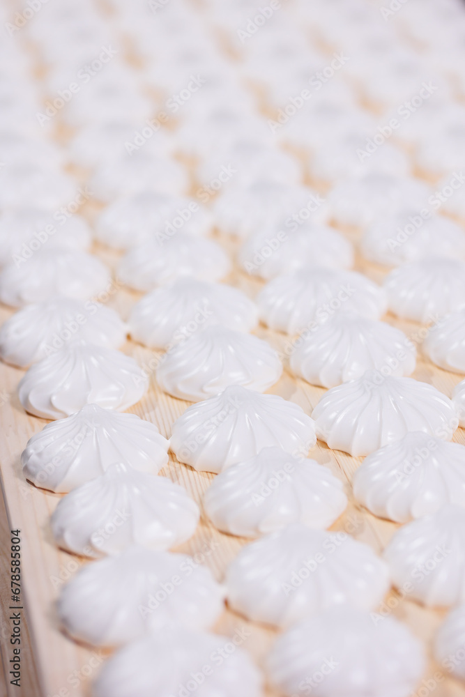 Robotic Manufacturing conveyor production line white marshmallows and zephyr. Automatic bakery plant food confectionery factory Robotic Manufacturing conveyor production line white marshmallows and zephyr. Automatic bakery plant food confectionery factory