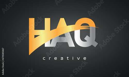 HAQ Letters Logo Design with Creative Intersected and Cutted golden color photo