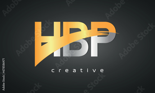 HBP Letters Logo Design with Creative Intersected and Cutted golden color