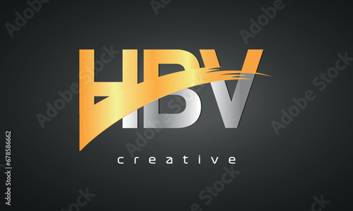 HBV Letters Logo Design with Creative Intersected and Cutted golden color