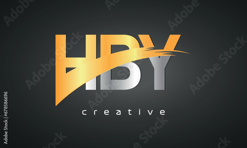 HBY Letters Logo Design with Creative Intersected and Cutted golden color