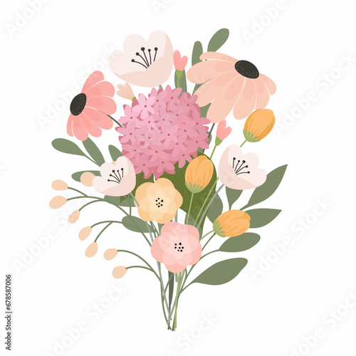 Fototapeta Naklejka Na Ścianę i Meble -  Spring bouquet. Various flowers in a bouquet. Hand drawn vector