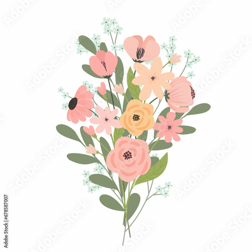 Fototapeta Naklejka Na Ścianę i Meble -  Spring bouquet. Various flowers in a bouquet. Hand drawn vector