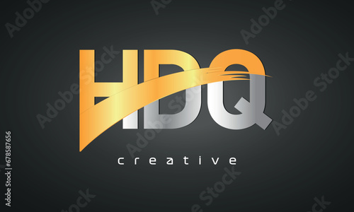 HDQ Letters Logo Design with Creative Intersected and Cutted golden color
