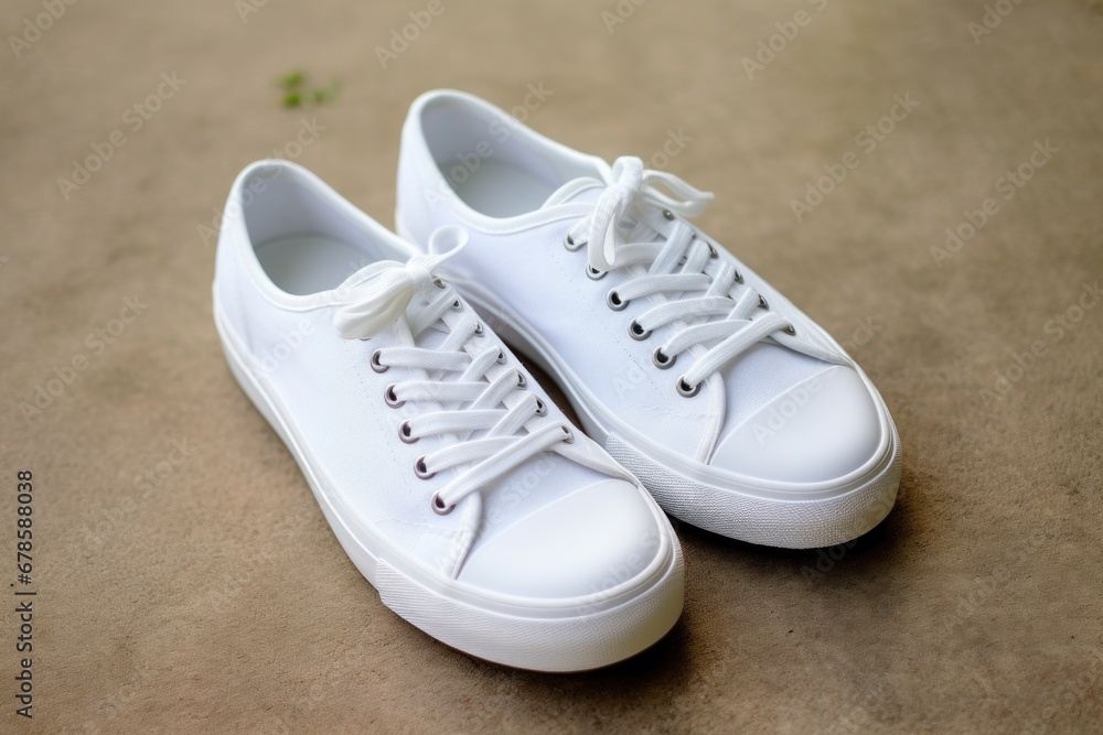 pair of  white sneakers