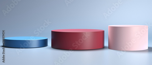 Set of abstract 3D white pink blue round corner