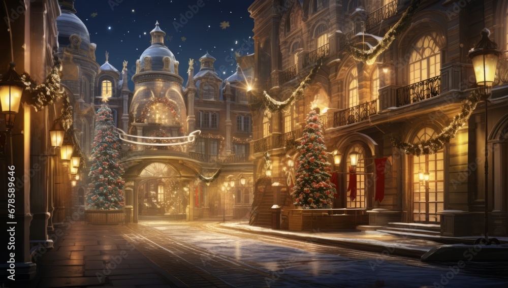 A Festive Winter Wonderland: Twinkling Lights, Snowy Streets, and Holiday Cheer