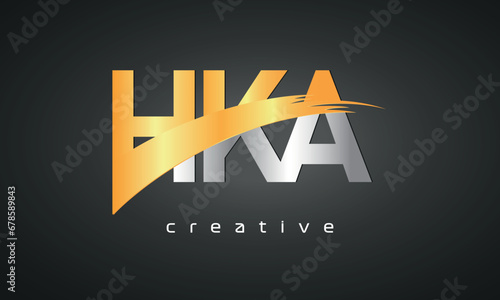 HKA Letters Logo Design with Creative Intersected and Cutted golden color