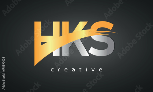 HKS Letters Logo Design with Creative Intersected and Cutted golden color