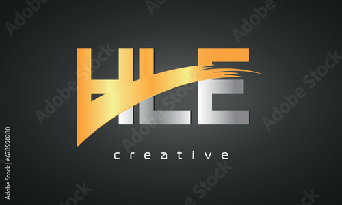 HLE Letters Logo Design with Creative Intersected and Cutted golden color photo