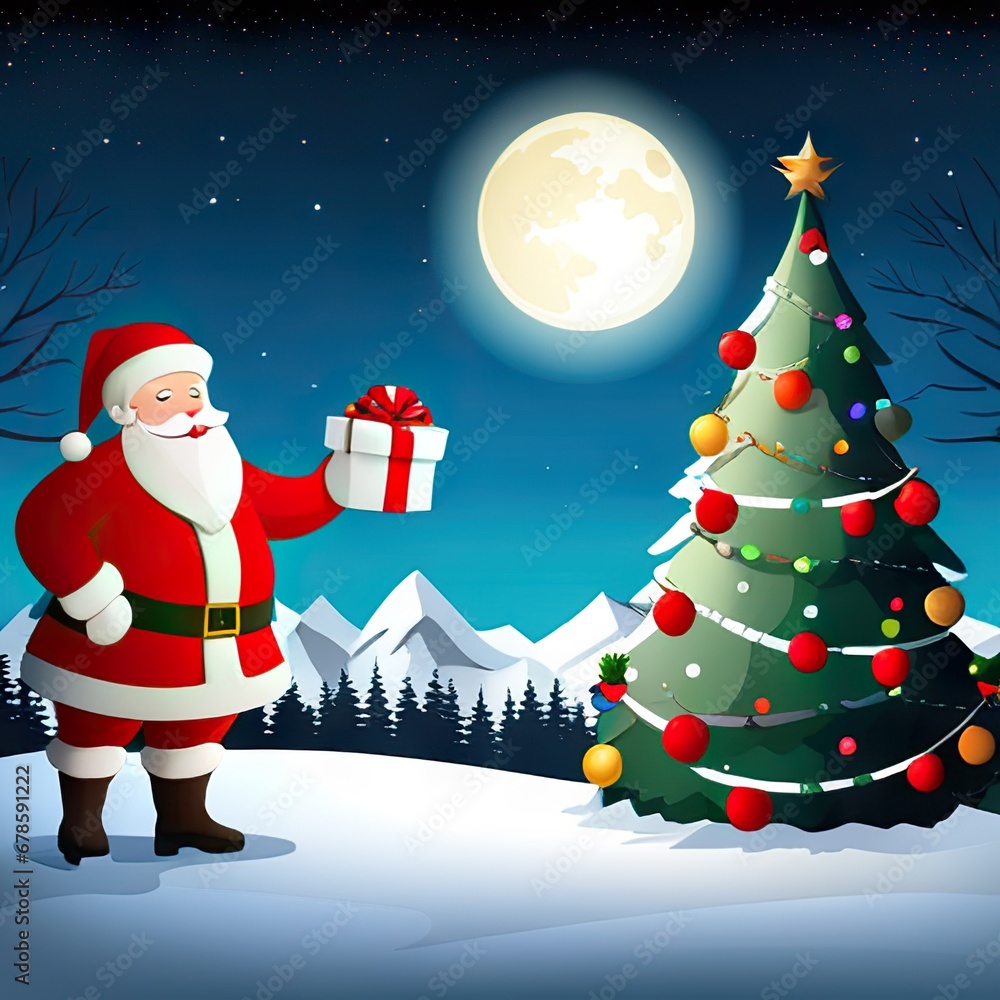 Colorful bright Christmas greeting card. Santa Claus. Merry Christmas and Happy New Year. Seasonal Christmas poster