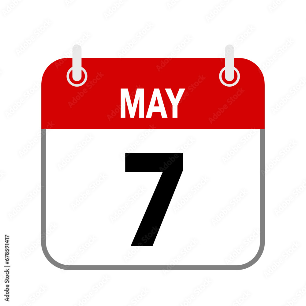 Fototapeta premium 7 May, calendar date icon on white background.