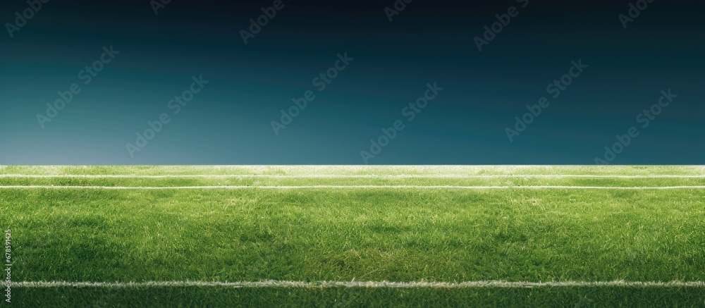 Grassy football field with white markings and shade