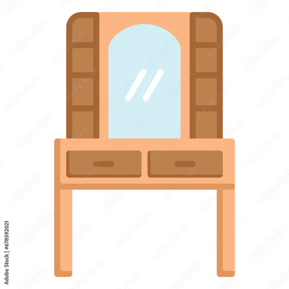 Dressing table icon with mirror and drawers for dressing up Dressing table icon with mirror and drawers for dressing up