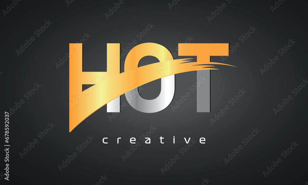 HOT Letters Logo Design with Creative Intersected and Cutted golden color HOT Letters Logo Design with Creative Intersected and Cutted golden color