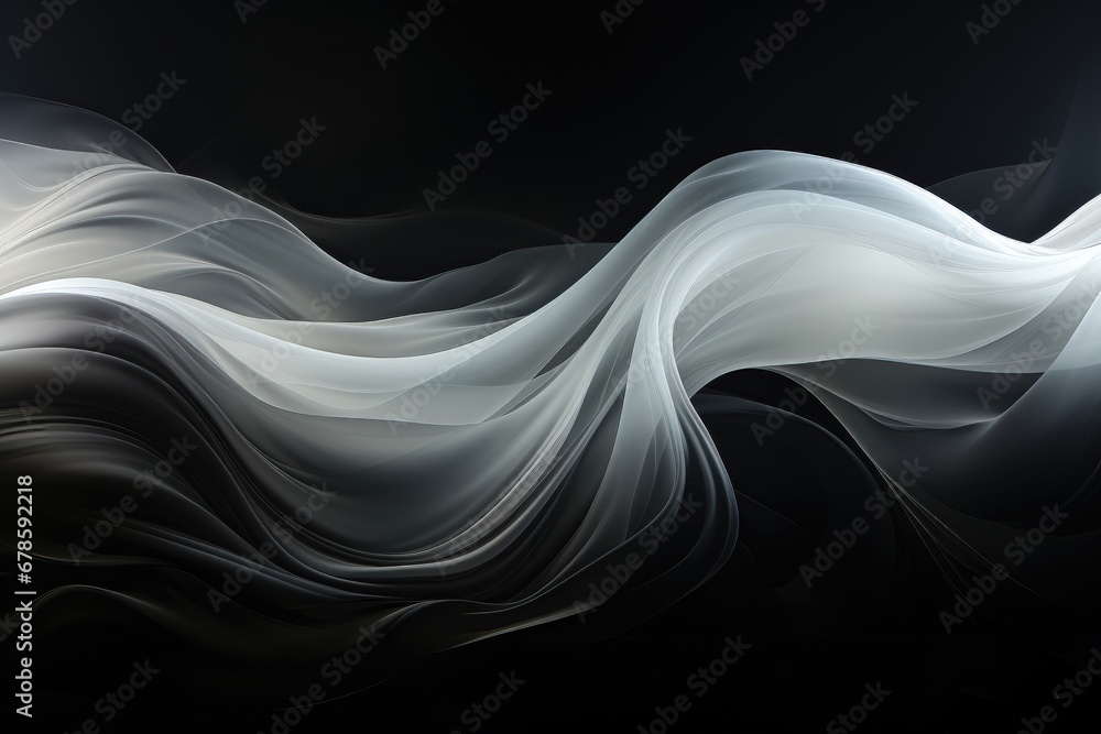 An abstract wallpaper featuring a translucent flow, softly illuminated against a black background, creates a visually mesmerizing and ethereal composition. Illustration