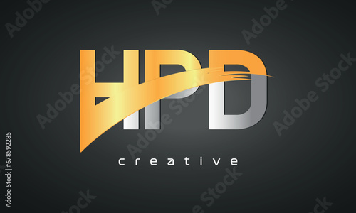 HPD Letters Logo Design with Creative Intersected and Cutted golden color photo