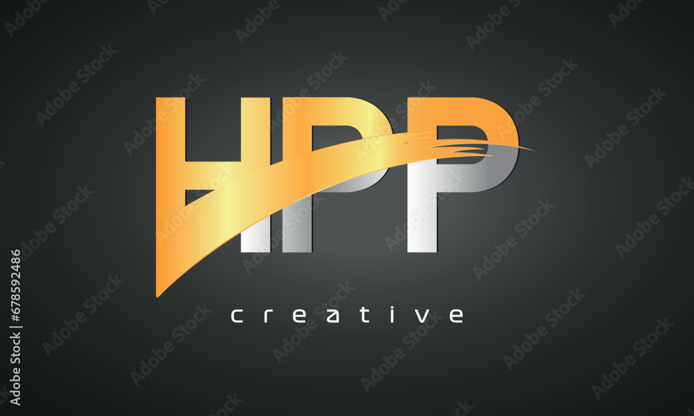 HPP Letters Logo Design with Creative Intersected and Cutted golden color HPP Letters Logo Design with Creative Intersected and Cutted golden color