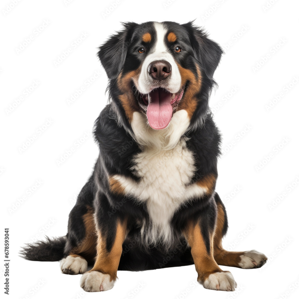 Bernese Mountain Dog in Sitting Pose Isolated on Transparent Background