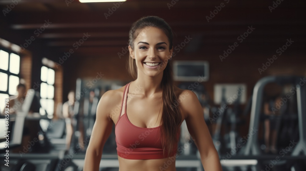 Fit Young Woman Doing Ab Rollouts with a Smile for the Camera at Workout