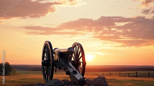 Foggy Gettysburg's Kanone im National Military Park Memorial featuring American Civil War's Cannon at Dawn photo
