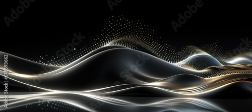 An abstract wallpaper with a black background, in a wide format, creating a composition that seamlessly blends natural elements with advanced technology in an imaginative display. Illustration © DIMENSIONS