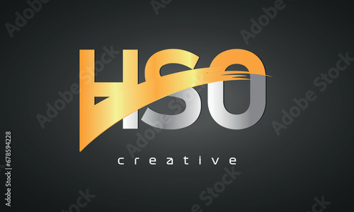 HSO Letters Logo Design with Creative Intersected and Cutted golden color photo