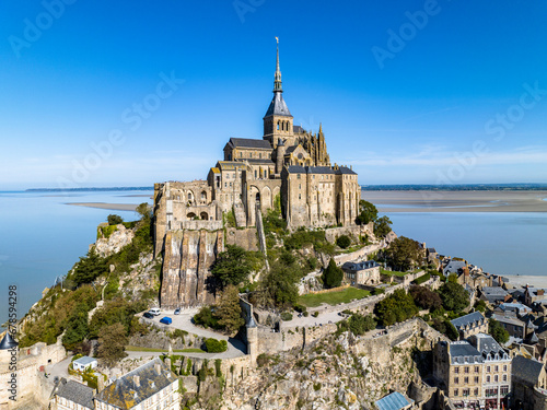 France, Normandy, Aerial view of Mont Saint-Michel photo
