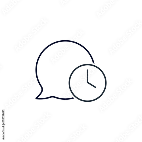 Message and clock. The reply is in process. Wait for an answer.  Vector linear illustration icon isolated on white background.
