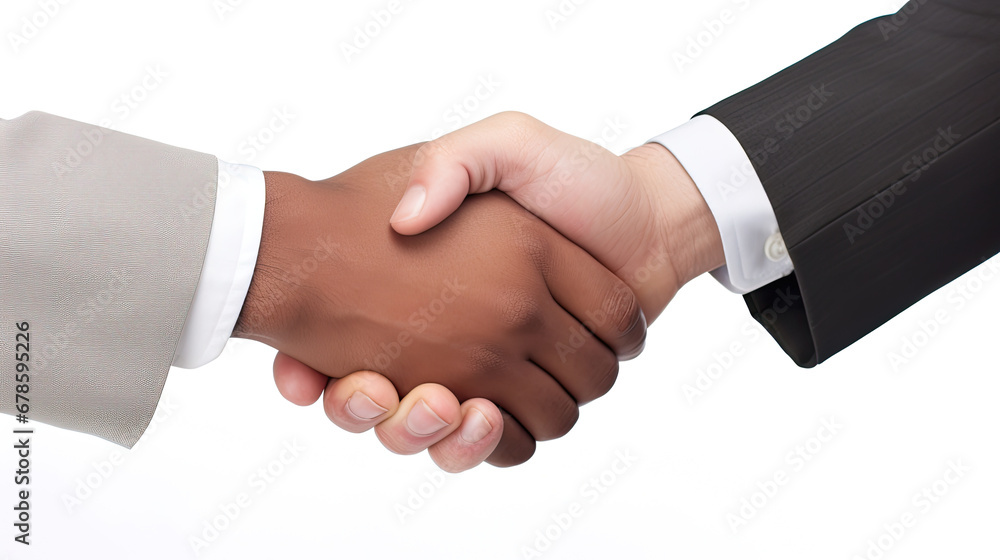 Professional handshake successfully convinces two businessmen for business agreement on white background Professional handshake successfully convinces two businessmen for business agreement on white background