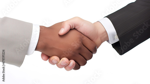 Professional handshake successfully convinces two businessmen for business agreement on white background created with Generative AI Technology 