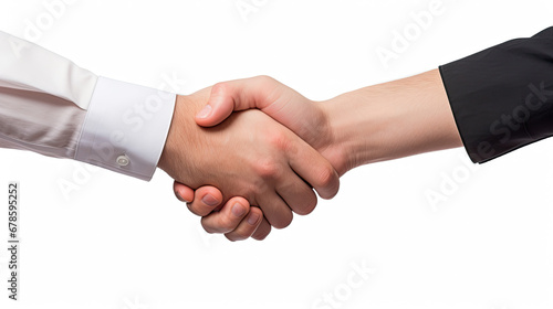 Professional handshake successfully convinces two businessmen for business agreement on white background