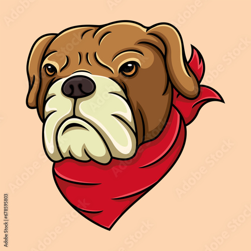 illustration vector of a bulldog wearing a red bandana.