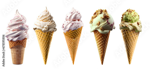 ice cream on empty background, isolated background. variety of ice cream with different shapes, texture and flavour, collection of delicious food theme