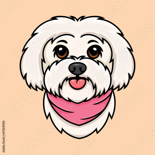 illustration vector of a maltese dog wearing a pink bandana.