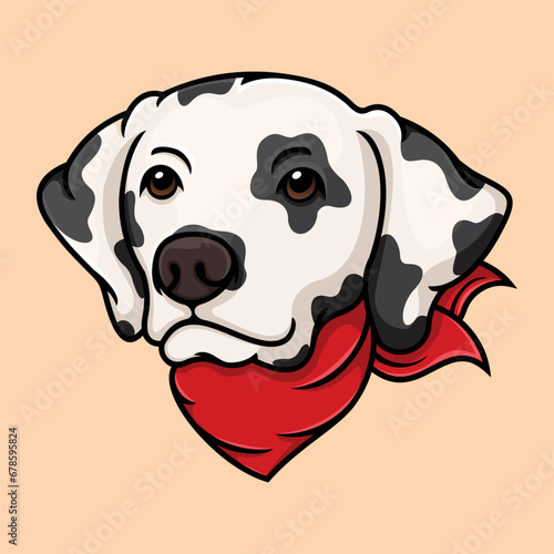 illustration vector of a dalmatian dog wearing a red bandana.