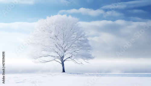 Beautiful white tree on the background of a winter landscape © terra.incognita