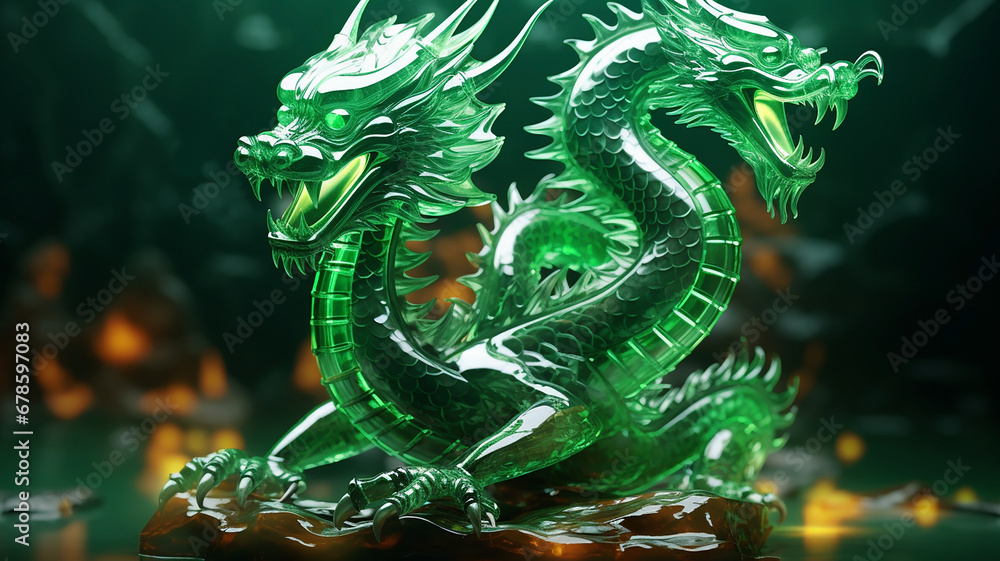 A beautiful decorative statuette of a green scary eastern dragon, a symbol of the new year 2024 A beautiful decorative statuette of a green scary eastern dragon, a symbol of the new year 2024