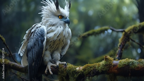 A magnificent harpy eagle perched on a high branch.